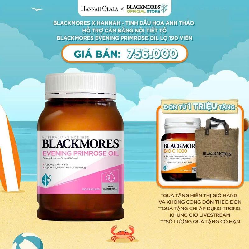 Blackmores x Hannah - Tinh Dầu Hoa Anh Thảo Hỗ Trợ Cân Bằng Nội Tiết Tố BLACKMORES Evening Primrose Oil Lọ 190 Viên.