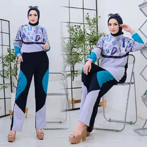 Nudii Elona Set Baju Olahraga Muslim Wanita - Kaos Multifungsi Anti Bakteri - Dewasa, Navy, Atasan, Sport, Panjang, Tunik, Celana