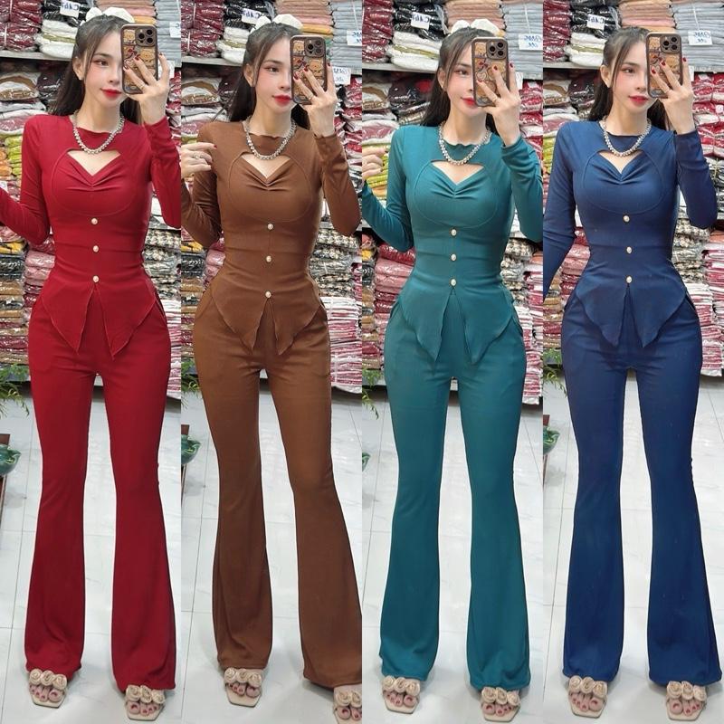 Mã C278 Sét Áo Tay Dài Kiểu Quần Loe Thun Gân Tăm Lạnh