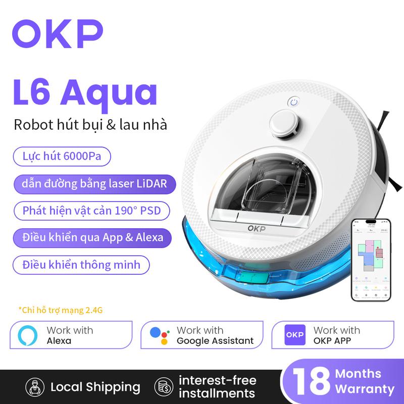 OKP L6 Aqua Robot hút bụi & lau nhà 6000Pa LiDAR 190° PSD App & Alexa Tự sạc…