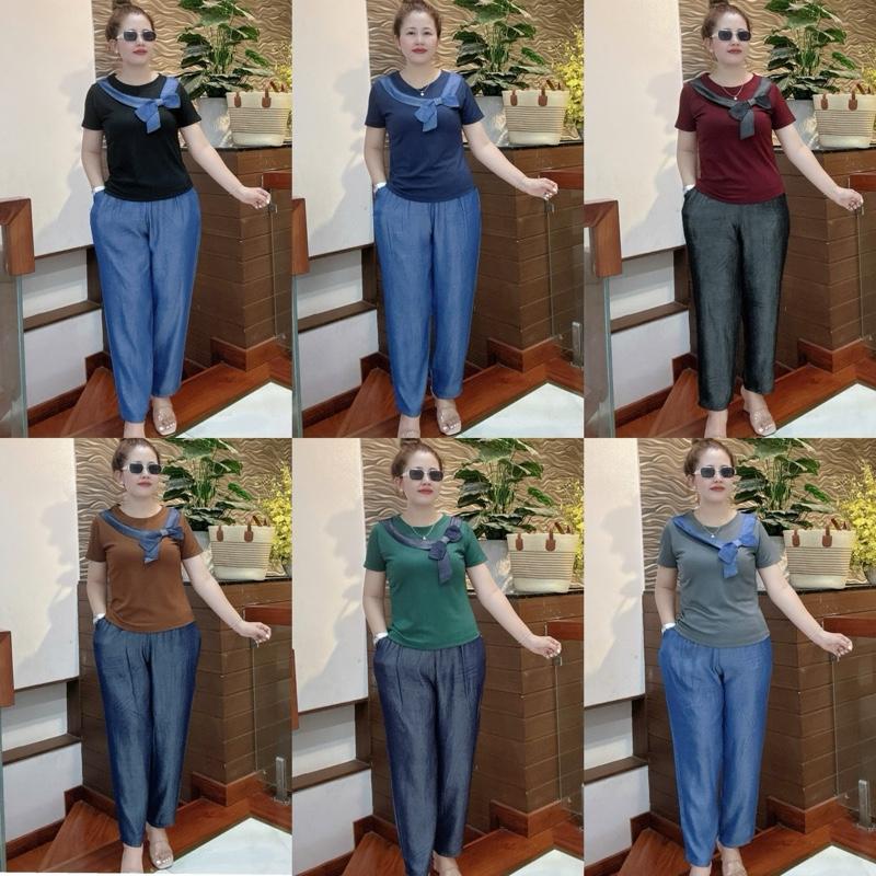 {Áo Thun Tăm Quần Jean Ý HD154 } - Đồ bộ trung niên cho mẹ, cho bà