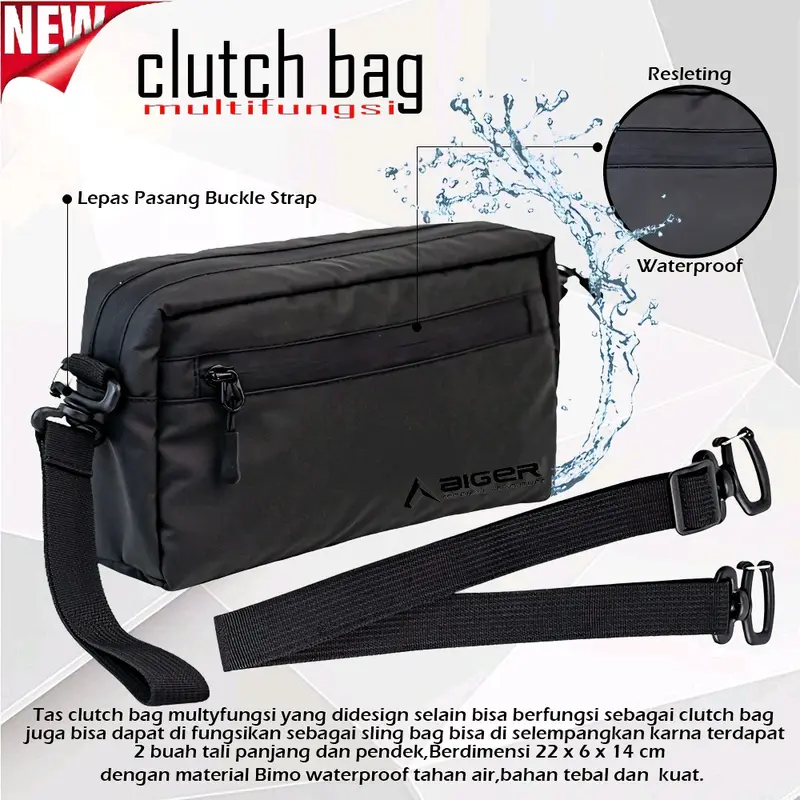 Tas Handbag Pria Multifungsi Clutch Bag Waterproof Anti Air Tas Selempang Pria Warna Hitam 1