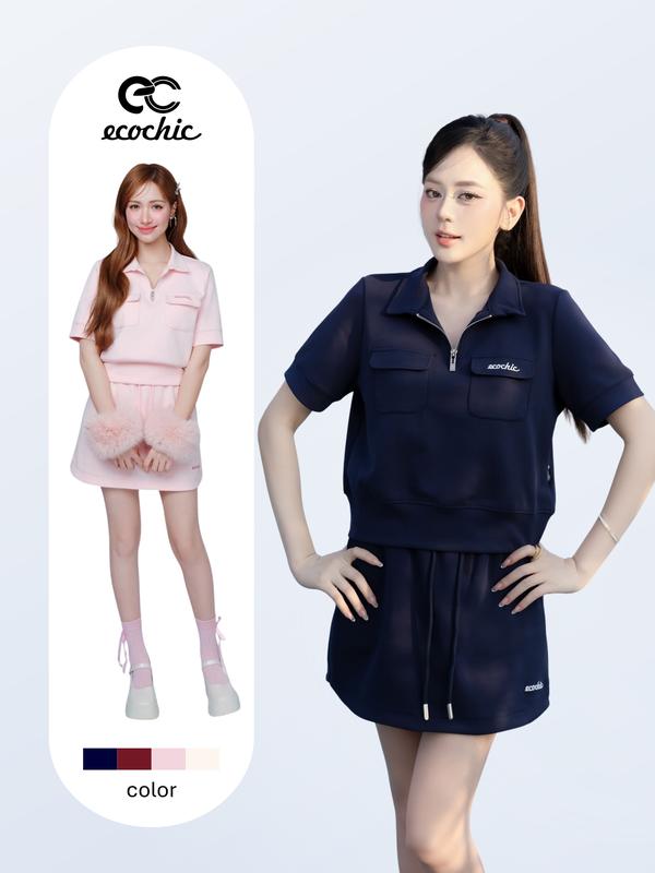   LINK SALE  Set Váy Polo ECOCHIC Khoá Kéo Logo Túi Ngực Váy Ngắn Cạp Cao Cấp Chính Hãng CHất Liệu Thoáng Mát Co Giãn B168 