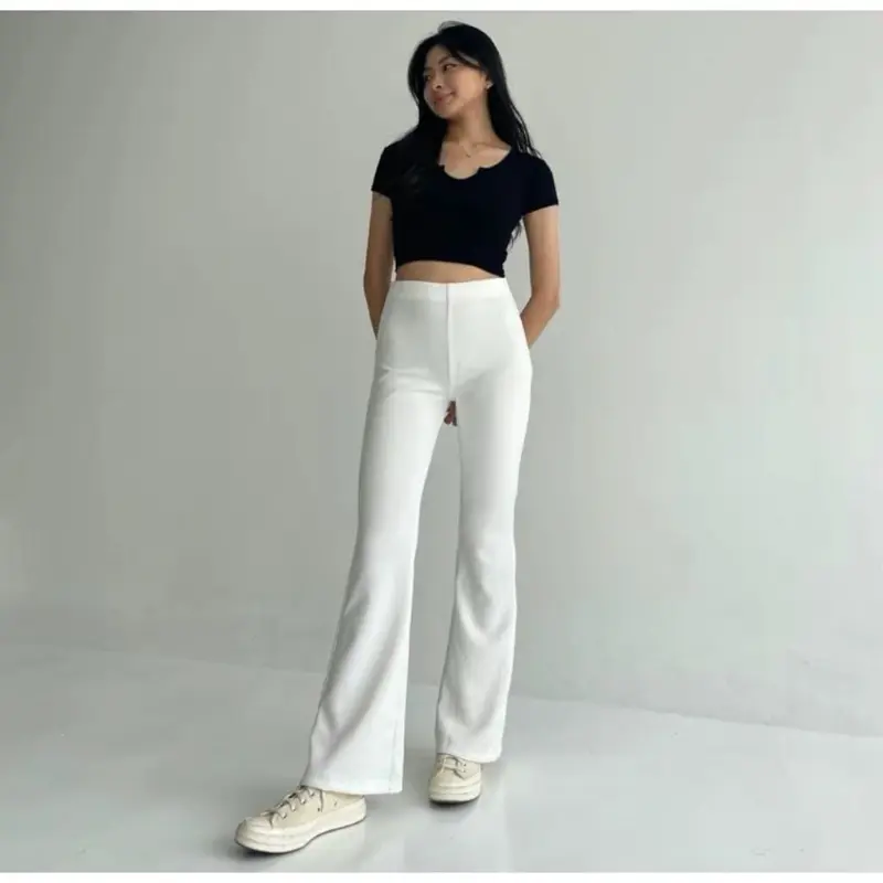Celana Cutbray Scuba Highwaist Flare Pinggang Full Karet 1