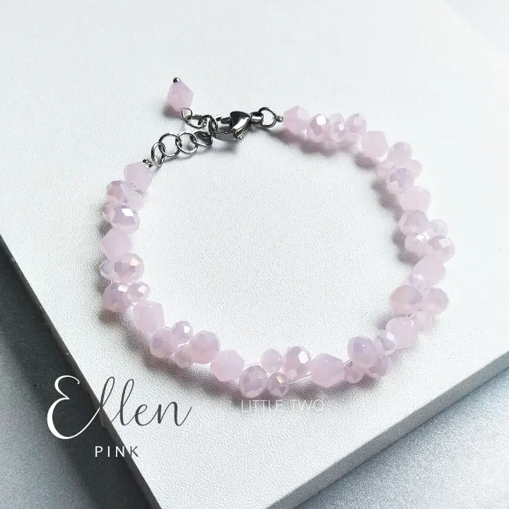 LITTLETWO Gelang Kristal Ceko - Ellen Pink Gelang Wanita Stainless Steal Anti Karat