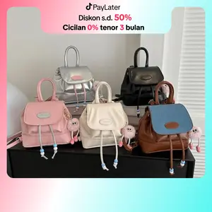 CHIYUM COD! Tas Ransel Kulit PU Mini Sekolah Wanita Viral Tas Backpack Serut Siswa Lucu Versi Korean Style Dari Tas Kasual Aesthetic Terbaru Kekinian