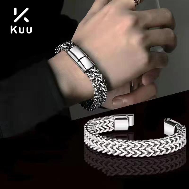 Combo Vòng Tay Nam Titan Không Gỉ ST Dạng Xoắn Khóa Gài nam châm Tiện Lợi và Nhẫn Tròn Basic Bản Nhỏ Proxy KuuClothes - Vòng Tay ST Hoa Móc Khoá