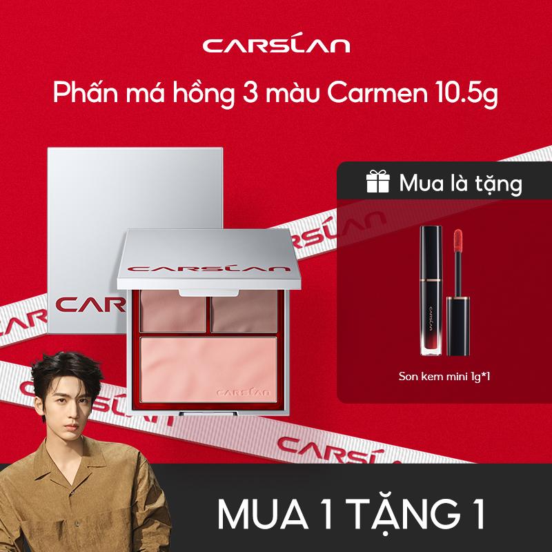 Bảng phấn má ba màu Carslan,Má hồng + Tạo khối + Set nền Một bảng đa năng,Má hồng giữ nền10.5g+[Free gifts]Son kem mini (màu random) *1