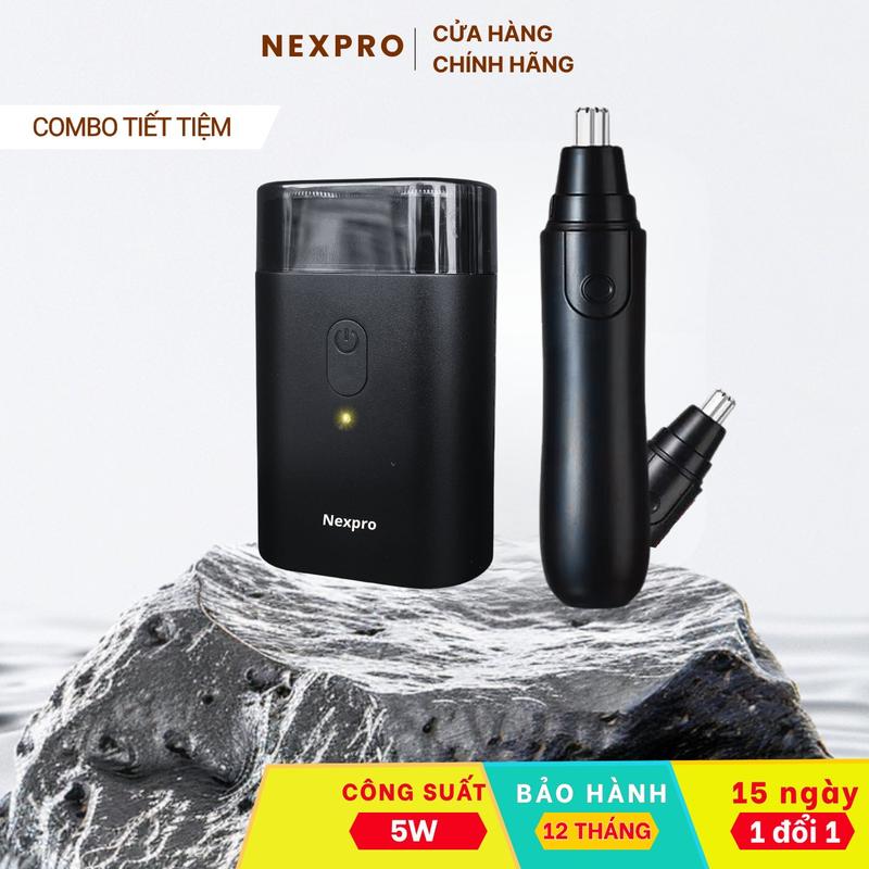 [ Tiết Kiệm ] Combo máy cạo râu mini Nexpro & kéo tỉa lông mũi- công suất cao - cạo râu bảo hành 12 tháng