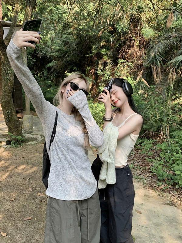 Áo Thun Thu Đông Cổ Tròn Chất Len Dệt Dài Tay Miho House