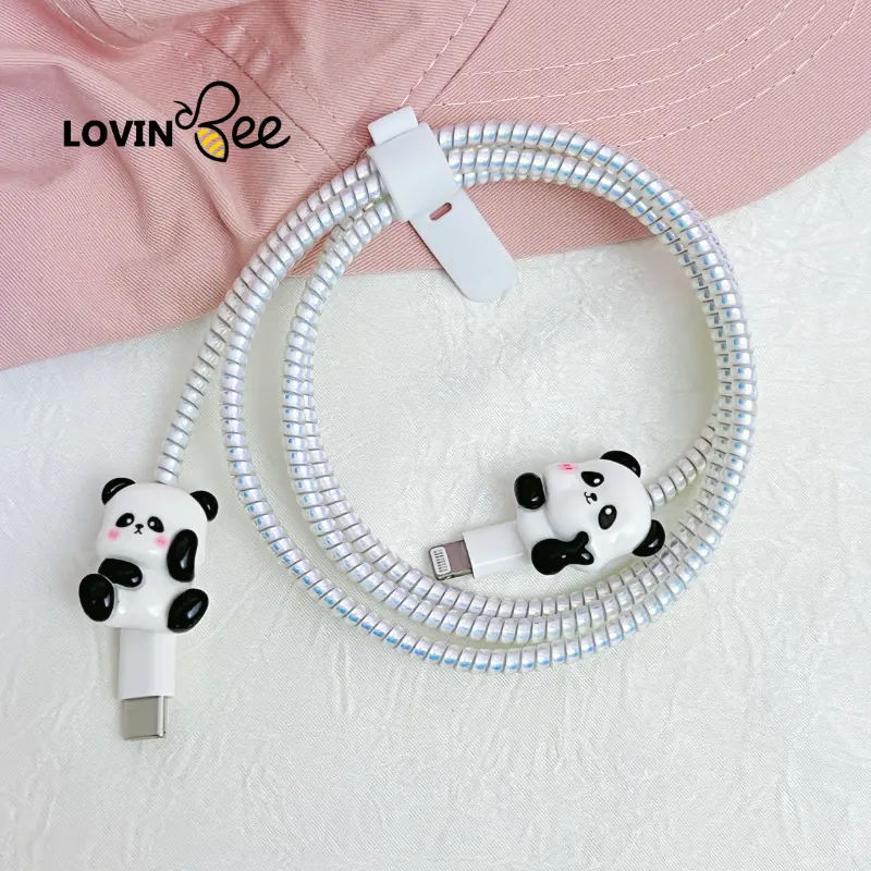 Pelindung Kabel Charger 1 Set 4 Item Kabel Data Kawat Kabel Hp Untuk Iphone Samsung Xiaomi Oppo Android Universal Motif Kartun Lucu 1