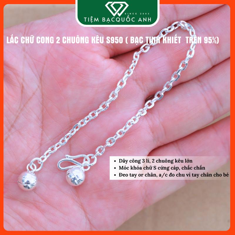 Lắc bạc CHỮ CONG 2 chuông kêu to bạc ta S950 an tòan cho bé trai và gái TAY CHÂN ĐEO ĐƯỢC Tham khảo chiều dài tờ 10k = 13cm