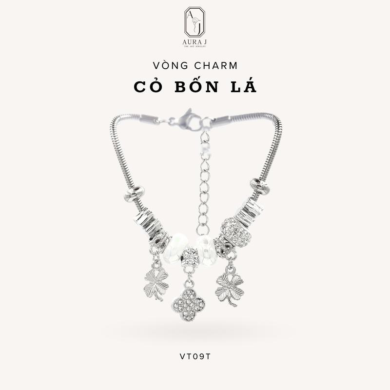 [AURAJ]. Vòng Tay Gắn Charm Lucky Leaf AuraJ, Charm Cỏ 4 Lá Bản Đá Trắng Sữa May Mắn, Nhẹ Nhàng, Nữ Tính - VT09T Titan Phụ Kiện