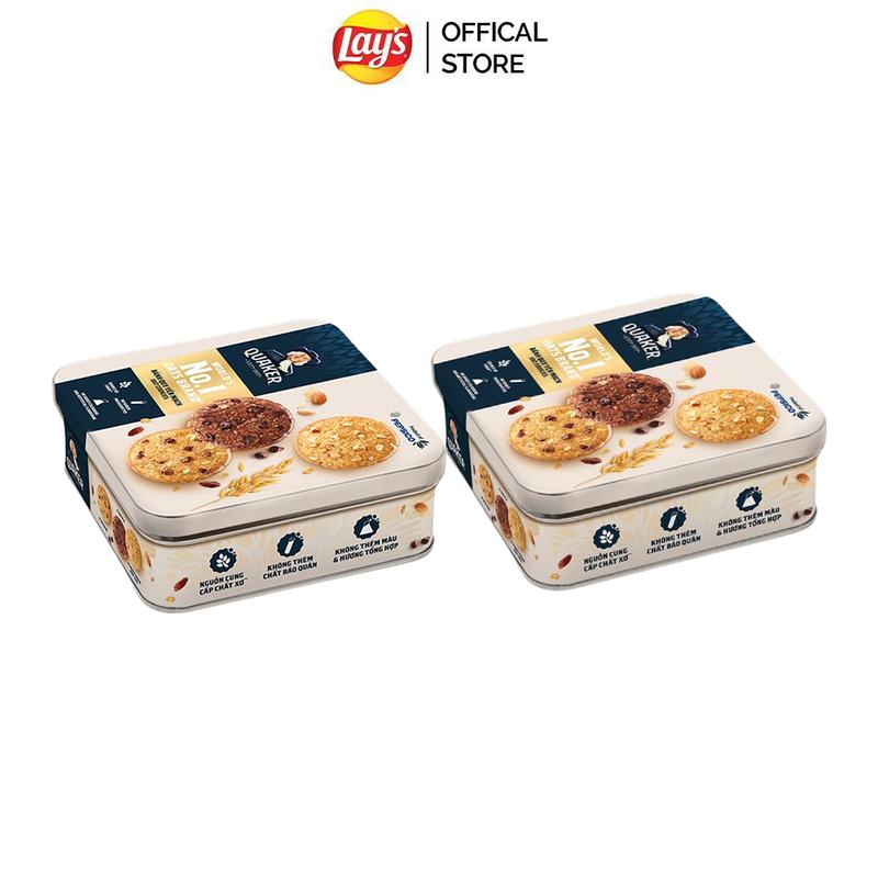 Combo 02 Hộp thiếc Bánh Quy Yến Mạch Quaker 400G 3 vị (Hạnh Nhân, Socola, Nho Khô)