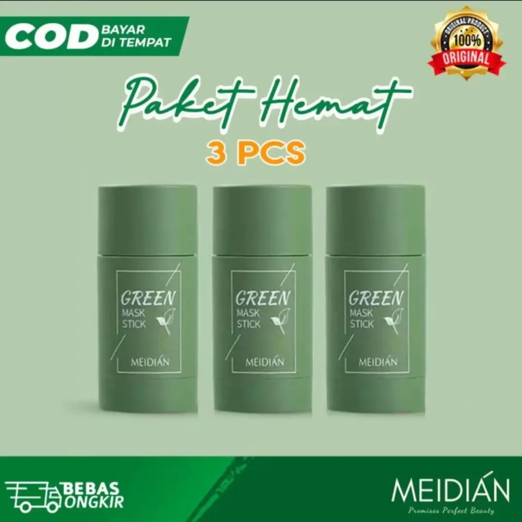 (PROMO 3 PCS) MEIDIAN Green Tea Mask Cleansing Clay Stick Masker Wajah Masker Pembersih Komedo Serta Minyak Berlebih