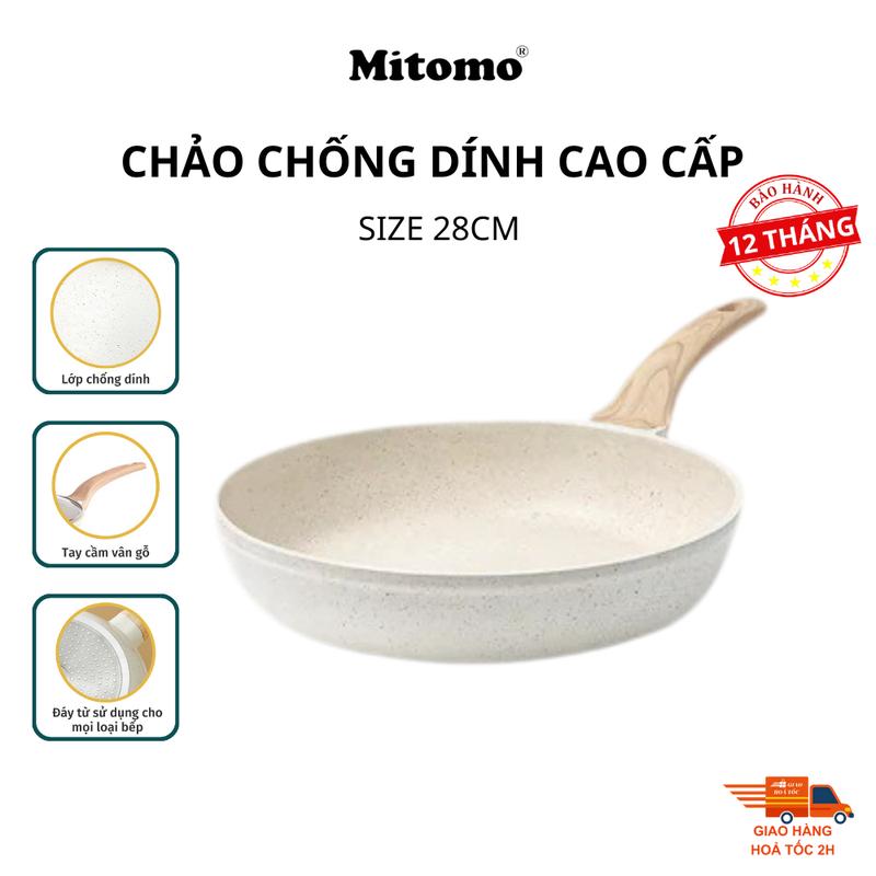 Chảo Chiên Granite Mitomo 28cm Chống Dính Cao Cấp, Tay Cầm Cách Nhiệt