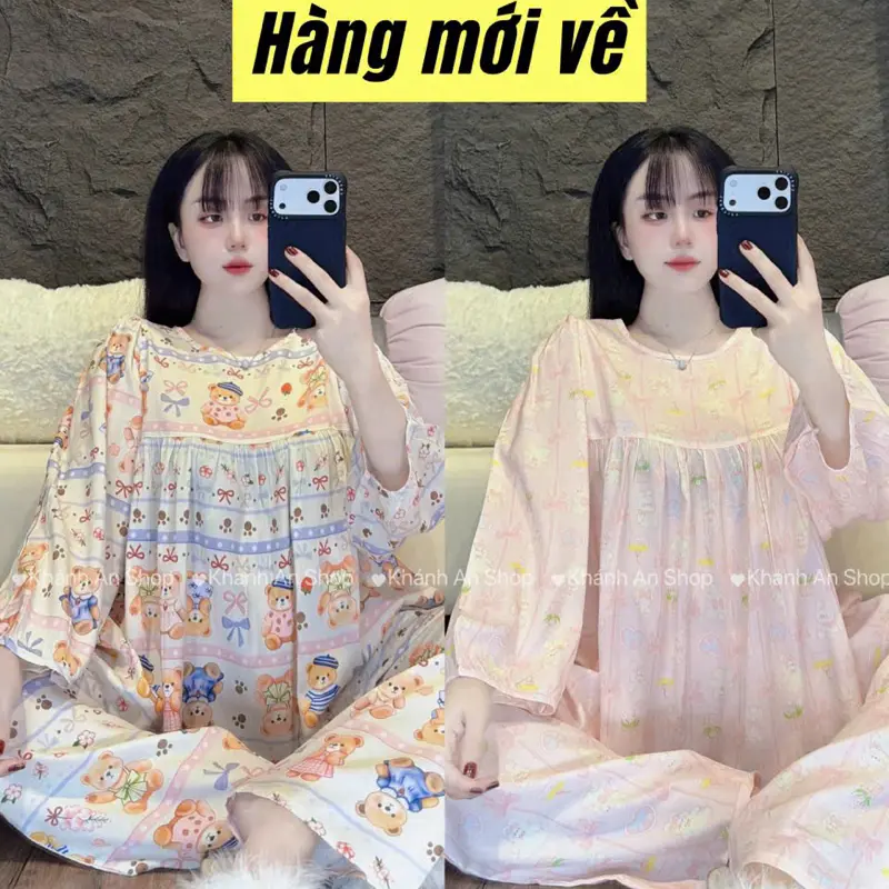 SA.LE HÀNG CHUẨN Khánh An Shop Babydoll KA123 - Đồ Bộ Tole Lanh Nữ Mặc Nhà Áo Cổ Tròn Tay Dài Quần Dài Size M/L/XL Chất Liệu Mềm Mịn Mát Hoạ Tiết Đa Dạng