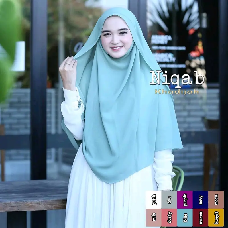 Jilbab French Khimar Khadijah Cadar Niqab Syari Ceruty Kerudung Masker Panjang Muslim 5