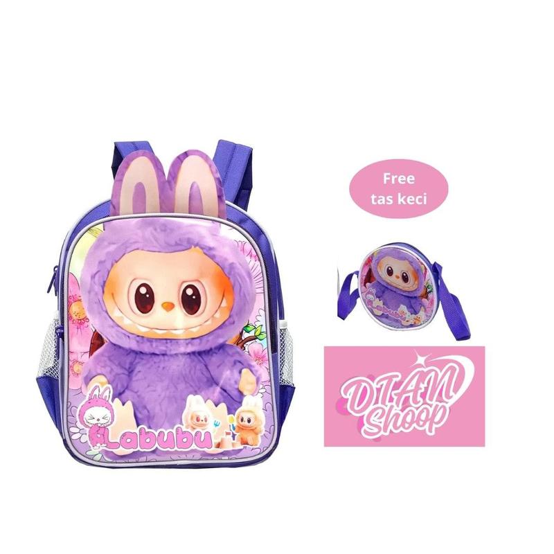 Product Introduction of Tas Ransel LABUBU Tas Anak perempuan Sekolah PAUD TK SD Tas Ransel 2 in 1 Karakter LABUBU FREE Tas Slempang Bulat - Merah Muda 6