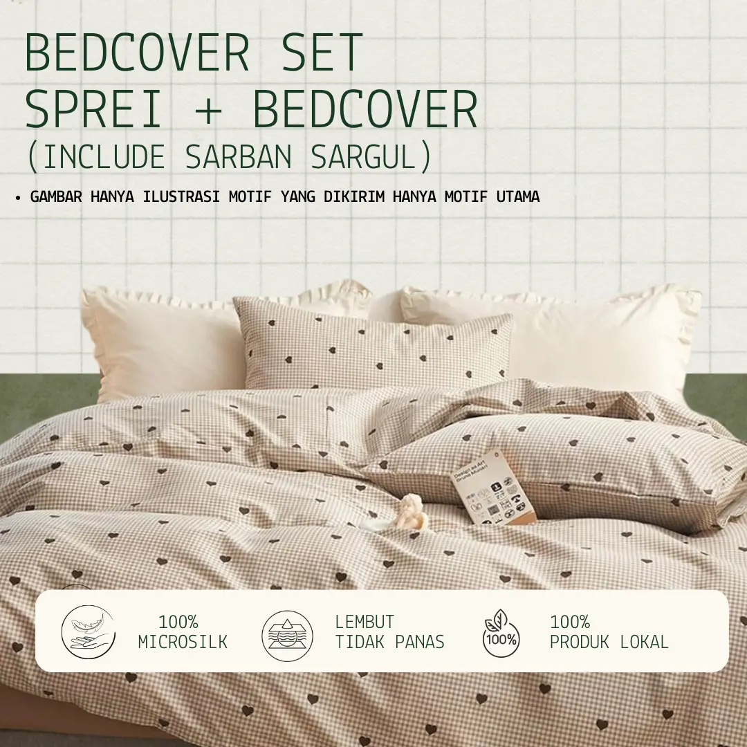 Promo Full Set Bedcover Plus Sprei Microsilk Bahan Premium Lembut Tidak Alergi Include Sarung Bantal & Guling
