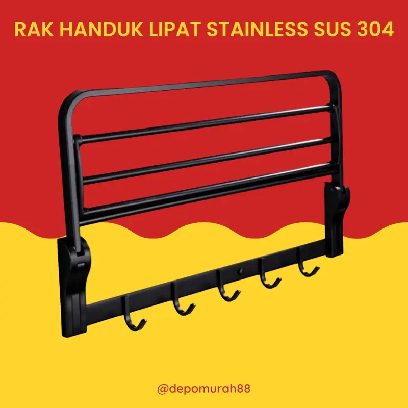 Rak Handuk Stainless SUS 304 Kapstok 5 Kait Gantungan Handuk Lipat Hitam 1