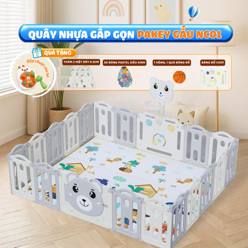  Quây Cũi Nhựa  Gấp Gọn Cho Bé Pakey Quây nhựa bảo vệ bé an toàn hàng có sẵn  Tặng bóng thảm ném vòng  