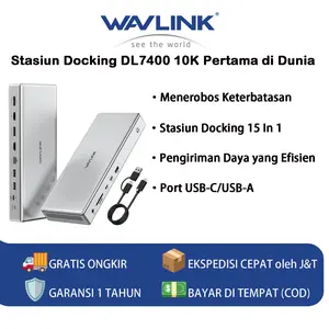 WAVLINK Stasiun Docking Global First DL7400 10K USB C Quad 4K DisplayLink untuk Mac & Windows 15-in-1 dengan 100W Charging 4x DisplayPort 2.5G LAN USB 3.2-A/C Alat Aluminium Card Computer Kabel Pc Disk