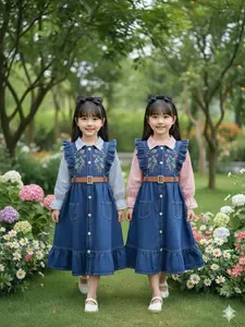 Gamis Lebaran anak Jeans Wash Mix Brukat Quensha  Bordir Bunga Usia 3 - 10 Tahun Bahan Jeans Mix Katun Import - Gamis Jeans cantik Model Bordir Bunga gamis anak Model Kekinian Lebaran 2026 Terbaru