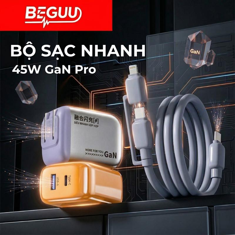Bộ Sạc Nhanh Beguu, Chip GaN Tích Hợp 2 Cổng Sạc, 8 Lớp Bảo Vệ Chống Nóng Máy…