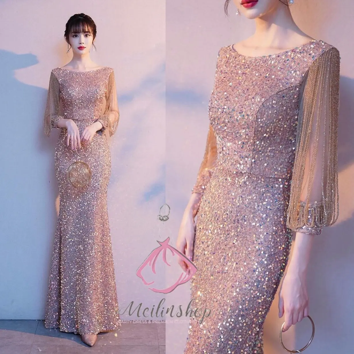 Julia Sequin Longdress Pesta Wanita Elegance Gaun Kondangan Mewah