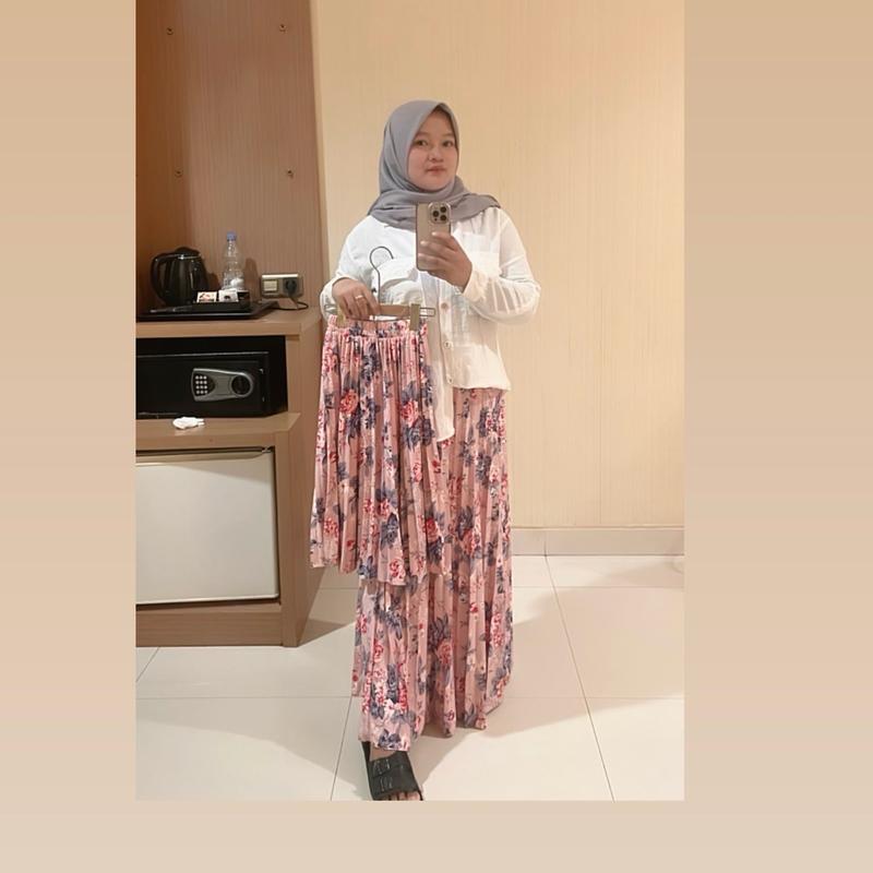 Rok panjang plisket premium couple rok anak sampai dewasa rok motif bunga mawar 2