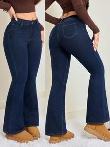 Mezclilla Vaqueros para Mujer Corte Vaqueros Acampanados Azul Cintura Alta Elástica Lavado Claro Algodón Casual Primavera Otoño Unicolor Outfit Vaqueros Mujer Pantalón Vaqueras Mujer Outfit Jeans Casuales
