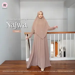 Jannah River - Najwa Dress Oneset Khimar Bahan Anti UV Cutting A Line Busui Friendly Wudhu Friendly Gamis Syar'i Premium Umroh Lebaran Wanita Muslim