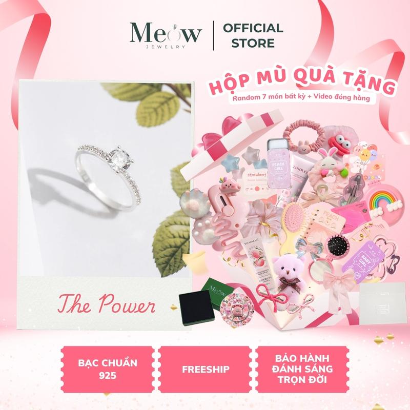  Nhẫn bạc nữ THE POWER đủ size 4 chấu đá khối to viền đá bằng sang trọng tiểu thư MEOW JEWELRY - MN05 