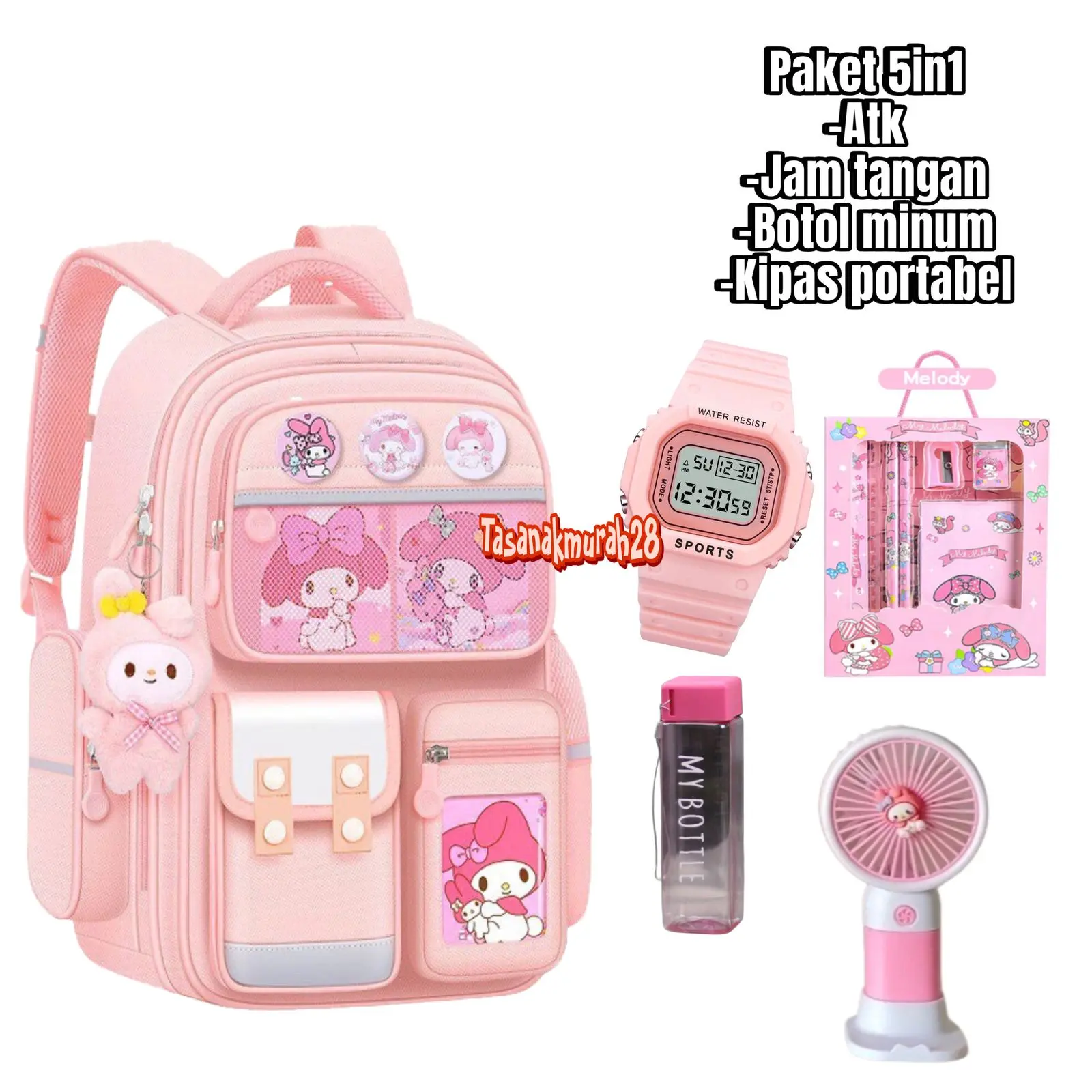 PAKET HEMAT-Tas ransel sekolah anak perempuan TK SD SMP Tas fashion tranding terbaru tas punggung tas gendong lucu tas karakter kartun melody kuromii