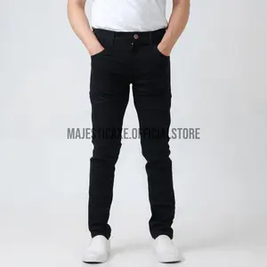 MAJESTIC AXE - Celana Jeans Pria Panjang Slim Fit Hitam Pekat Polos Black Naomi Stretch Denim Cowok Tebal Melar