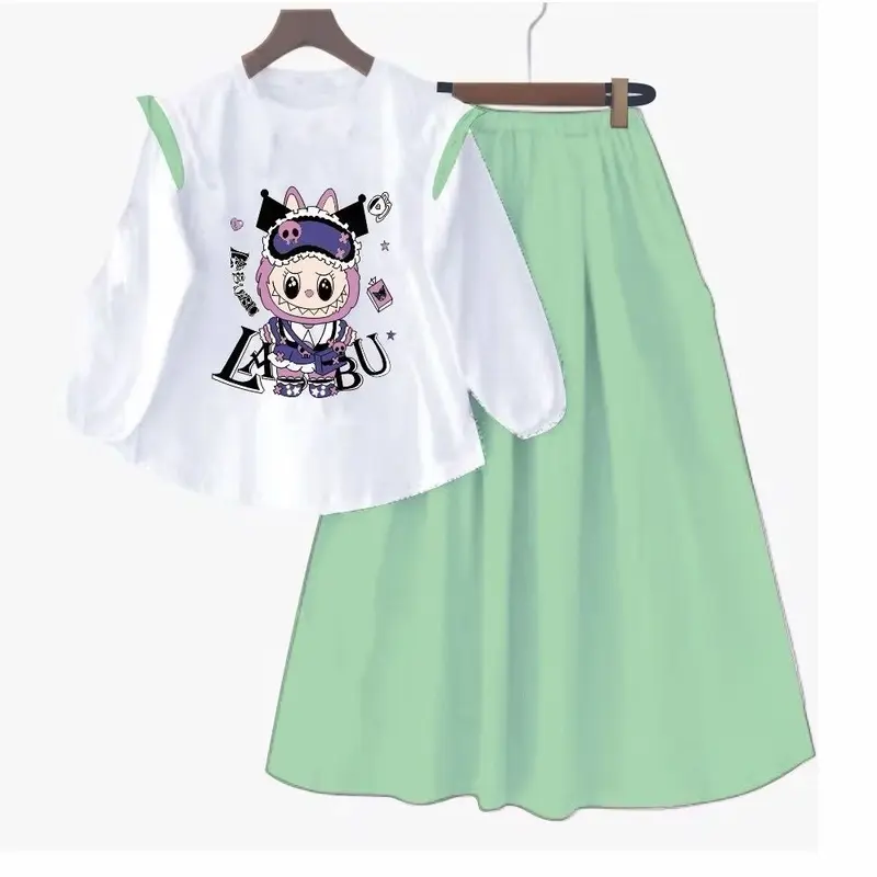 SETELAN ROK LABUBU & KUROMI SET ANAK PEREMPUAN TERBARU BAHAN CRINCLE AIR FLOW USIA 3-12 TAHUN FASHION 2024 4