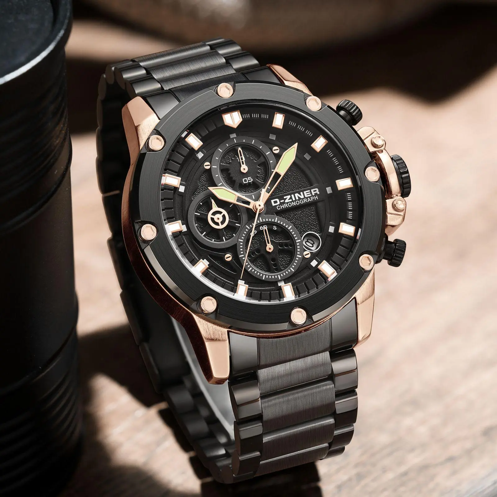 Dziner Jam Tangan Pria Dziner 9065 Rantai Stainless Steel Original Water Resistant 50M Kaca Watches Waterproof