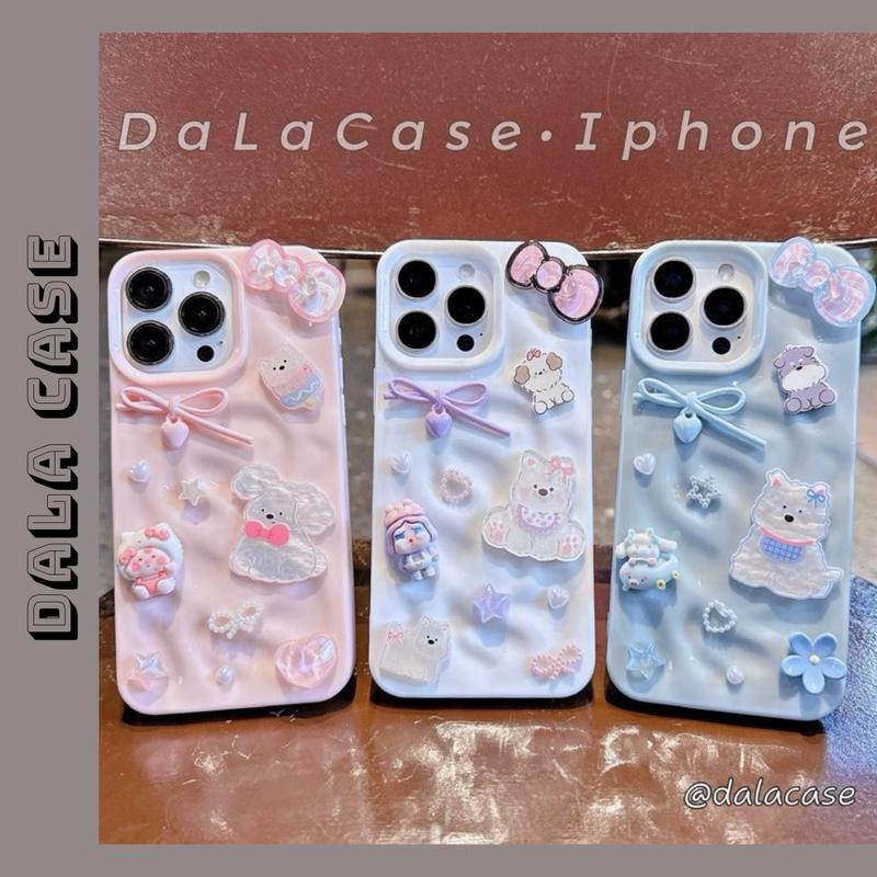 Ốp Lưng Sóng Màu Hồng Trắng Xanh Charm Cún Nơ Bae Cry