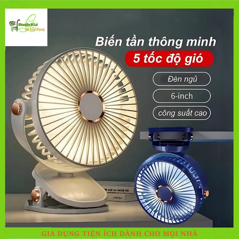 Quạt Kẹp Bàn Mini Tích Điện Dung Lượng 10.000mAh,5 Chế Độ Gió, Quạt Tích Điện Xoay 360 Độ & Pin sạc, Kèm Đèn Ngủ ,Shop Giao Màu Ngẫu Nhiên