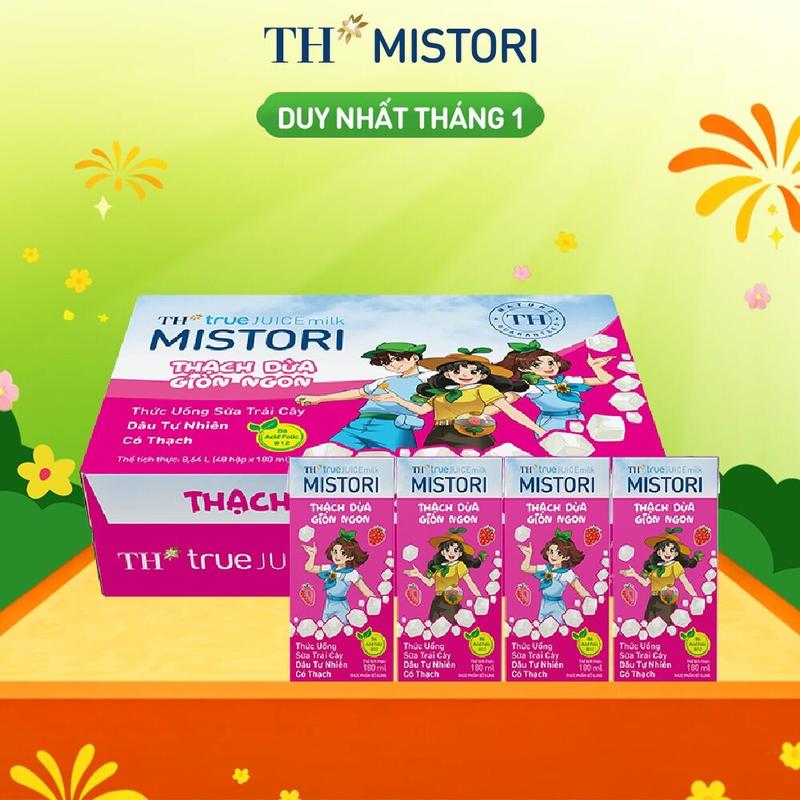  Thùng 48 hộp thức uống Sữa trái cây hương Dâu có thạch  TH true JUICE milk MISTORI 180ml  180ml x 48  