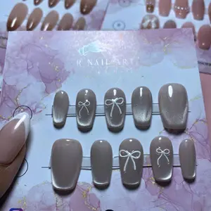 press on nails premium silky cat eye with ribbon / kuku palsu wisuda / kuku palsu wedding / nail art / kuku palsu handmade / kukupalsu custom