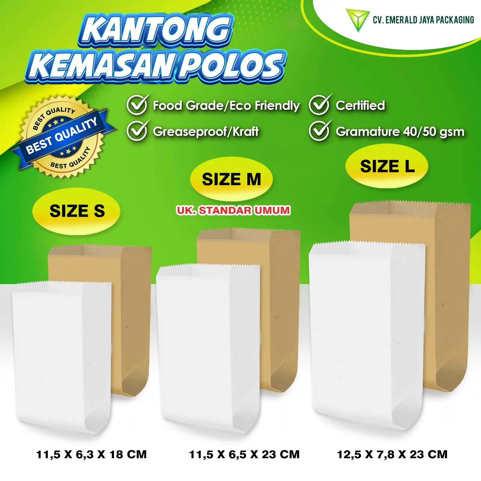 Isi 100 Pcs Kemasan Kertas Polos | Bungkus Gorengan |  Kantong Makanan  - Bahan Greaseproof & Kraft| 40 Gsm
