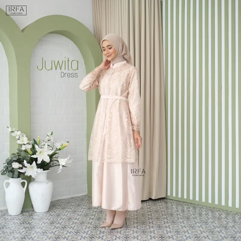 Julissa Dress Free Outer Brokat Tille Mutiara Rompi Kondangan Gamis Pesta Polos 6