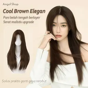 Wig Wanita Premium Import Korea – Full Wig Korea Panjang 60 cm untuk Wanita / Rambut Palsu Wanita High-Quality/Super Realistis/Gaya Lurus/ Belahan Tengah / Tersedia dalam Warna Black & Cool Brown / Model Baru 2025