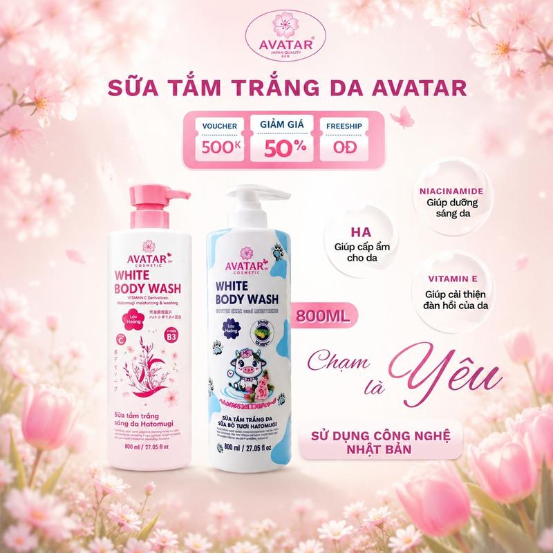 Avatar Sữa Tắm Trắng Da White Body Wash 800mL Vitamin B3 Mềm Mại & Tươi S