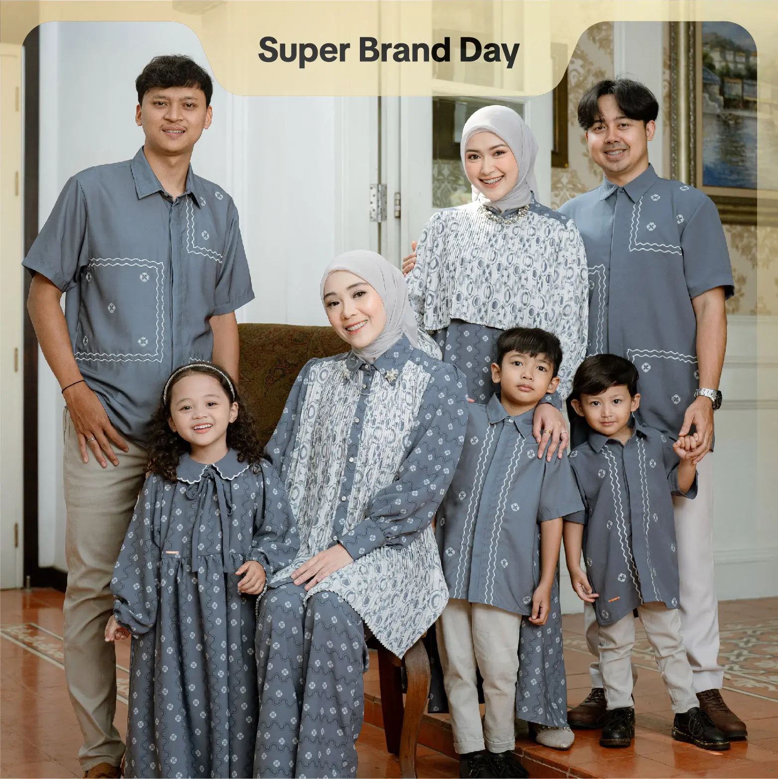 Mayoutfit Biha Pattern Sarimbit Lebaran Denimblue Series | Baju Muslim Raya Keluarga Dress Koko Gamis Couple