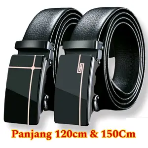 Ikat Pinggang Pria Dan Wanita Gesper Stainles Anti Gores Kulit Besi Motif Jeruk Hitam Panjang 120cm & 150cm Sabuk Belt Simple Elegant