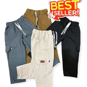 Celana Chinos Anak Cargo 100.000 Dapatkan 3 Kain Drill Usia 1-8 Tahun Bahan Katun Drill Pinggang Karet Melar Saku Cargo Cocok untuk Harian dan Jalan-jalan Fashion