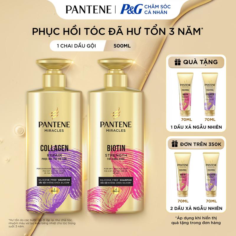 [AFF] Dầu Gội PANTENE Miracles Không Silicon Cải Thiện Rụng Tóc Biotin/Hỗ Trợ Phục Hồi Hư Tổn 500ML
